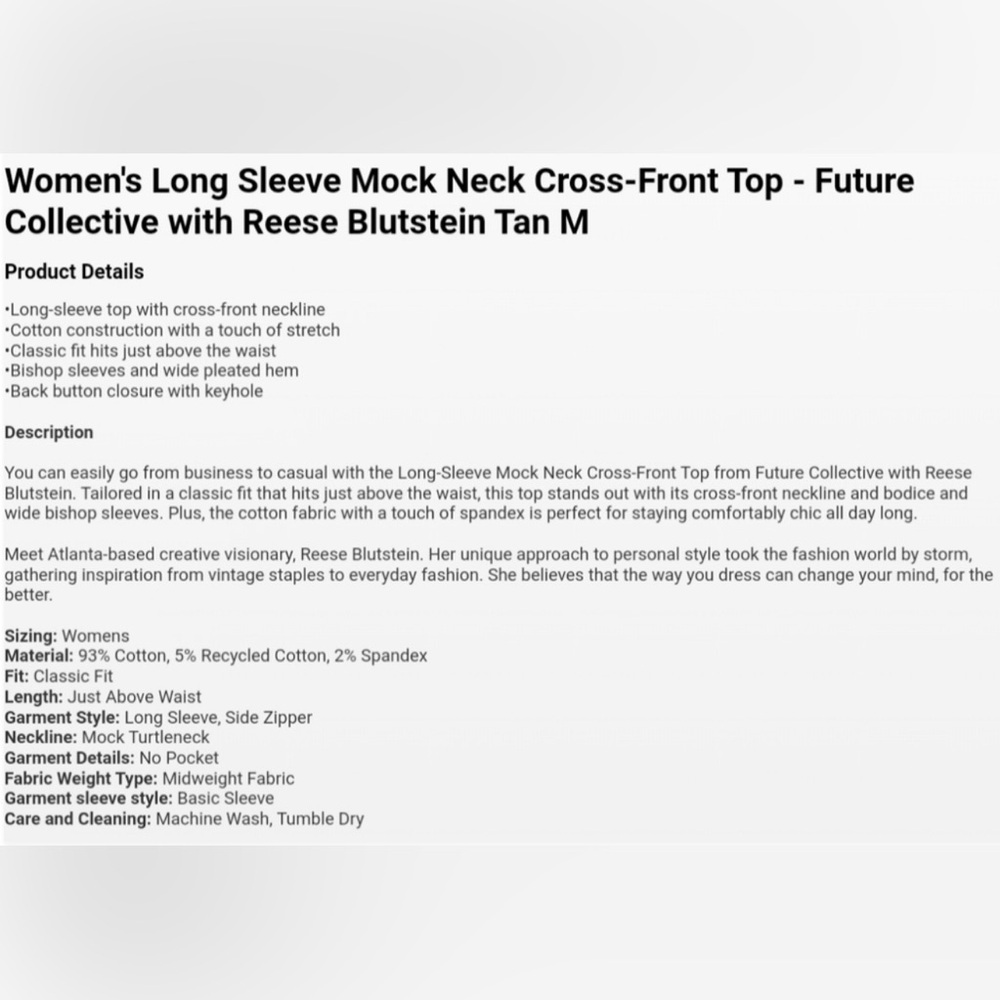Women's Long Sleeve Mock Neck Cross-Front - Future Collective w/ Reese Blutstein - Picture 4 of 4